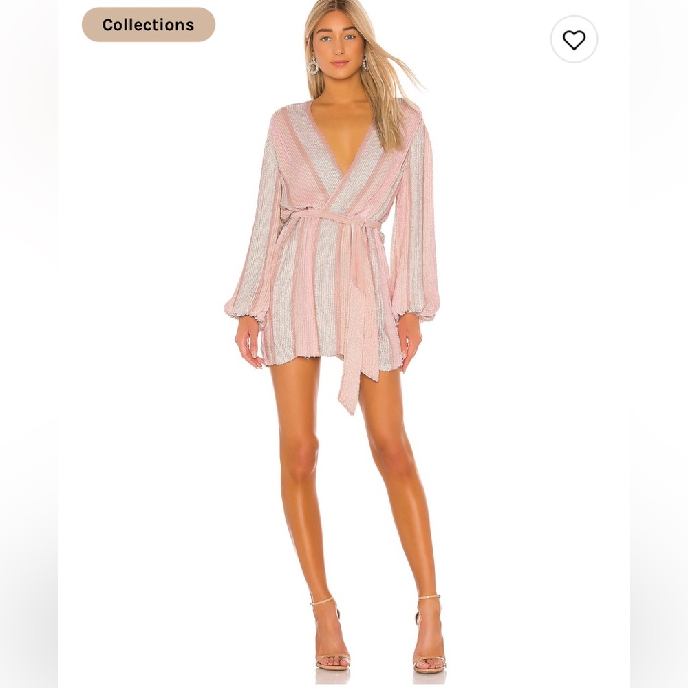 Retrofrete Gabrielle Robe Dress in Pastel Pink Stripe